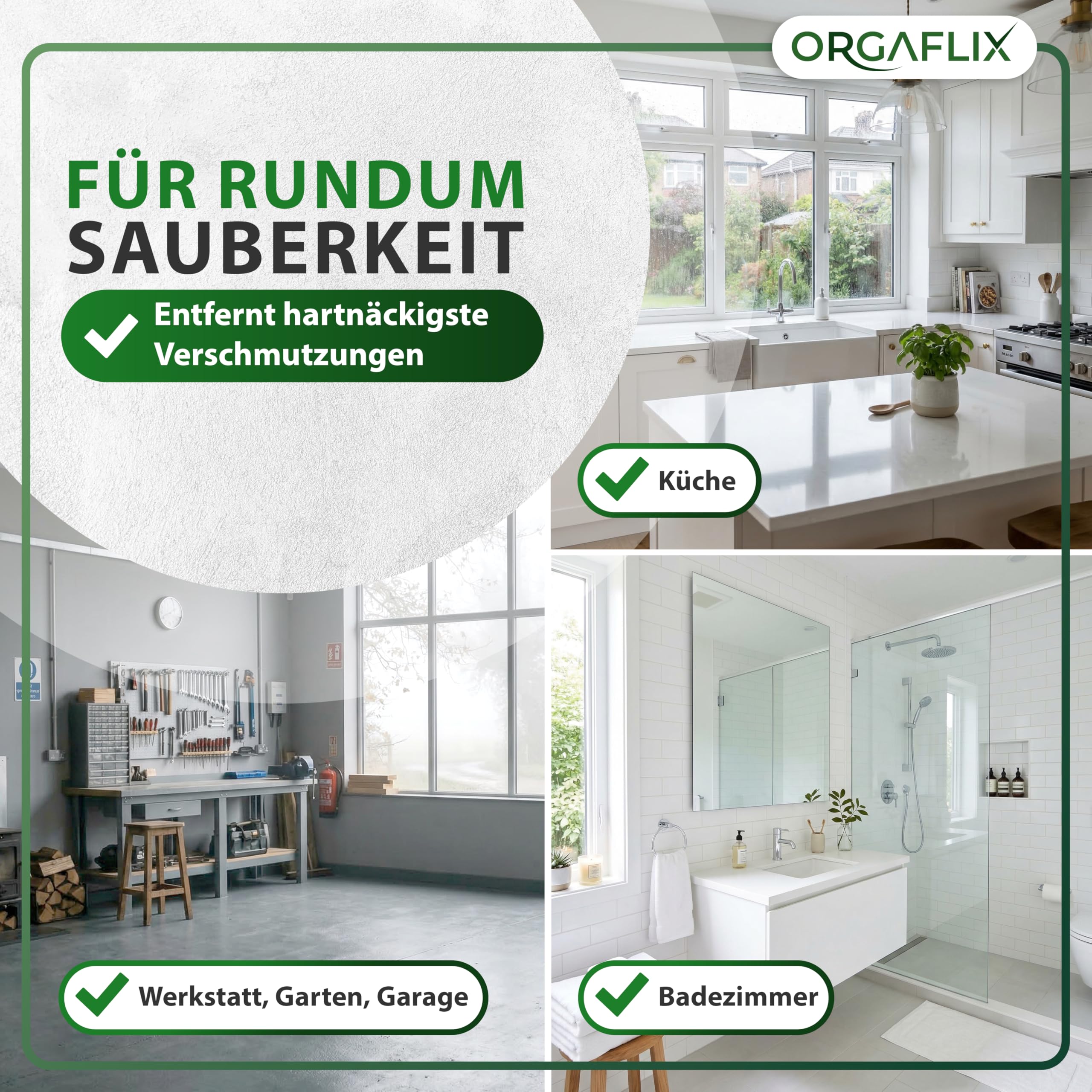 ORGAFLIX Profi Schrubber Set 3-teilig mit Stiel, Bodenschrubber 40 cm, Schrubber 22 cm, Scheuerbürste