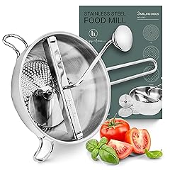 Ergonomic Food Mill Stainless Steel With 3 Grinding Discs - Rotary Food Mill for Tomato Sauce, Applesauce, Puree, Mashed Potatoes, Jams, Baby Food