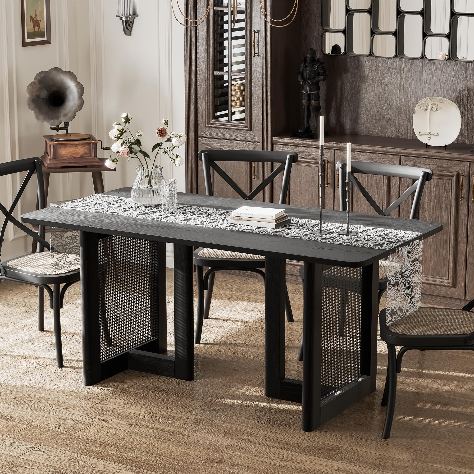 Photo 1 of ***UPDATED 6/5*** Casaphoria 79" Dining Table, Modern Kitchen Table for 6-8, Farmhouse Style with Rectangular Top & V Shape Legs, Easy Assembly for Living Room, Kitchen, Bar, Walnut