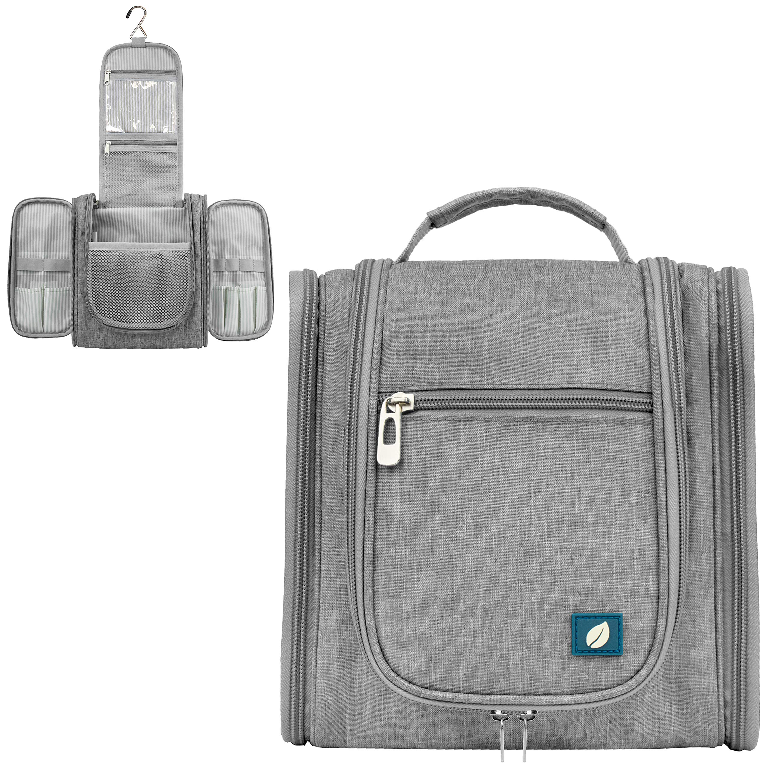 PAVILIA Beauty case da viaggio da appendere per donne e uomini, organizer per articoli da toeletta da bagno, Grigio, Standard (9x4x9), Beauty case