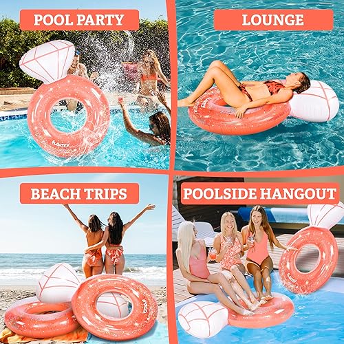 Miniatura 9 de Decoraciones para despedida de soltera  Anillo de diamante extra grande para piscina  Brillante purpurina en el interior  Flotadores de piscina para