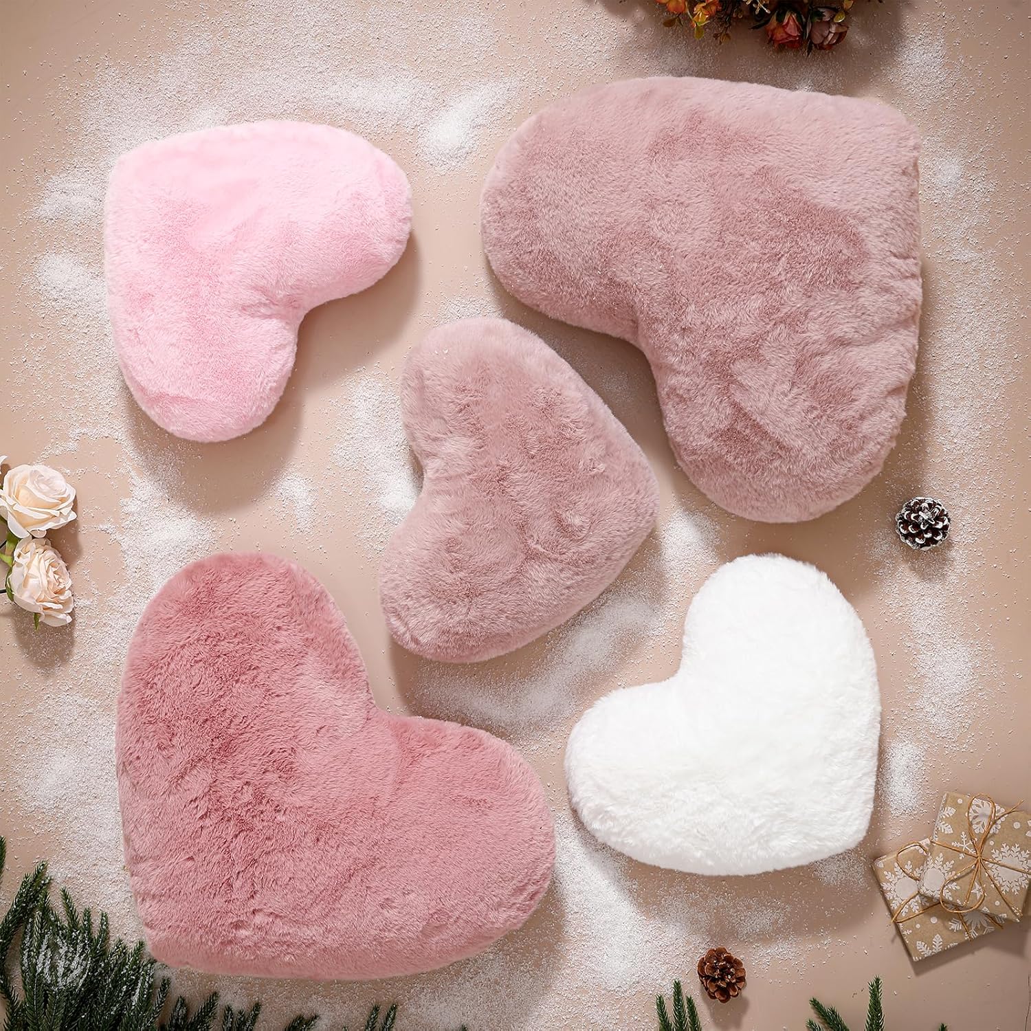 EastTree Valentines Heart Pillows, Dusty Pink Heart Shaped Pillows, Love Throw Pillows Gifts, Soft Faux Rabbit Fur Cute Pillows, Women Girls Kid Room Decor 10x13 Inch - Image 5