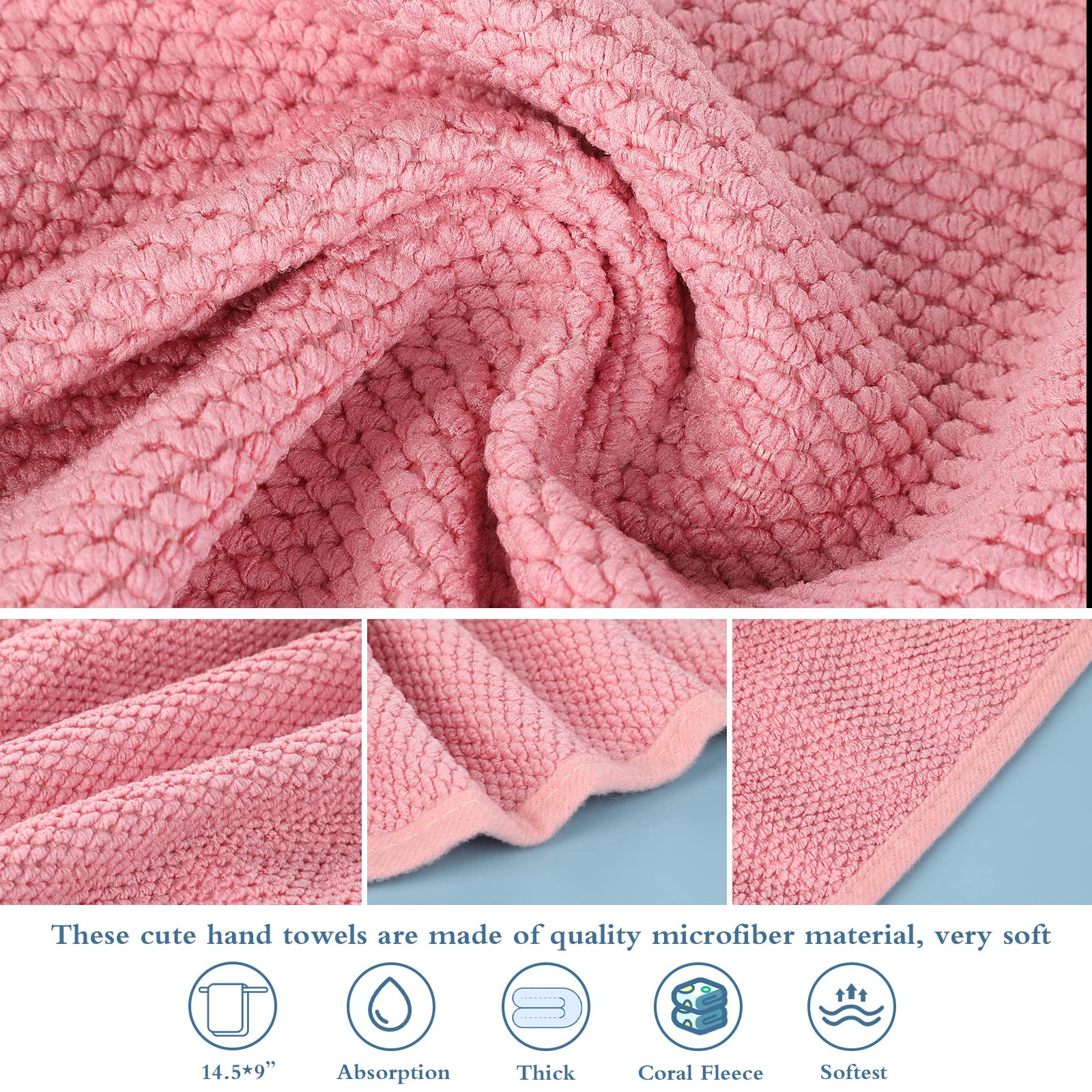 4 Toallas de Mano para Niños Toallita de Animal Lindo Toallas Absorbentes de Microfibra Toallas Faciales de Secado Rápido con Bucle Colgante para Cocinas y Baños