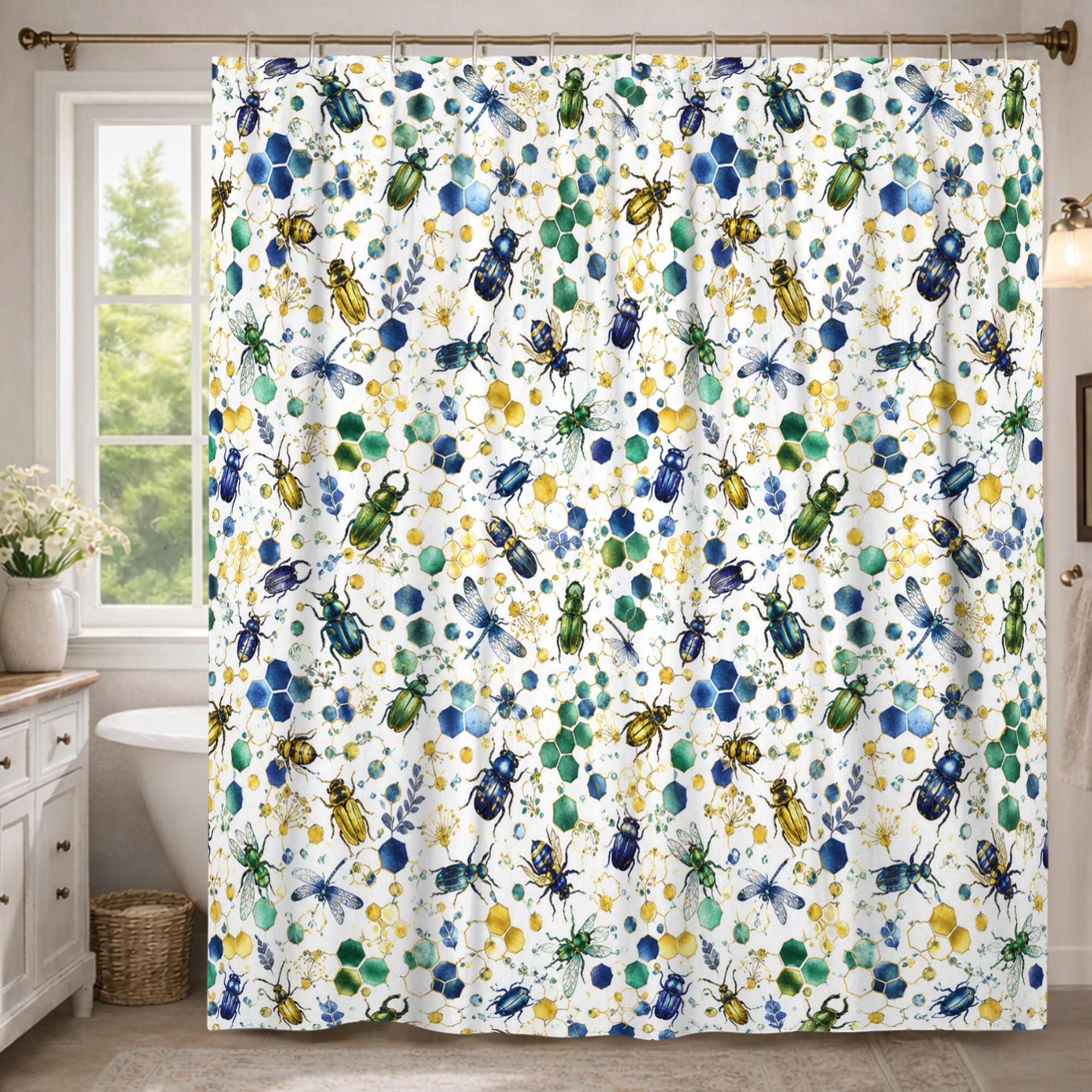 Rideau de douche vert printemps motif floral pour dortoir et salle de bain
