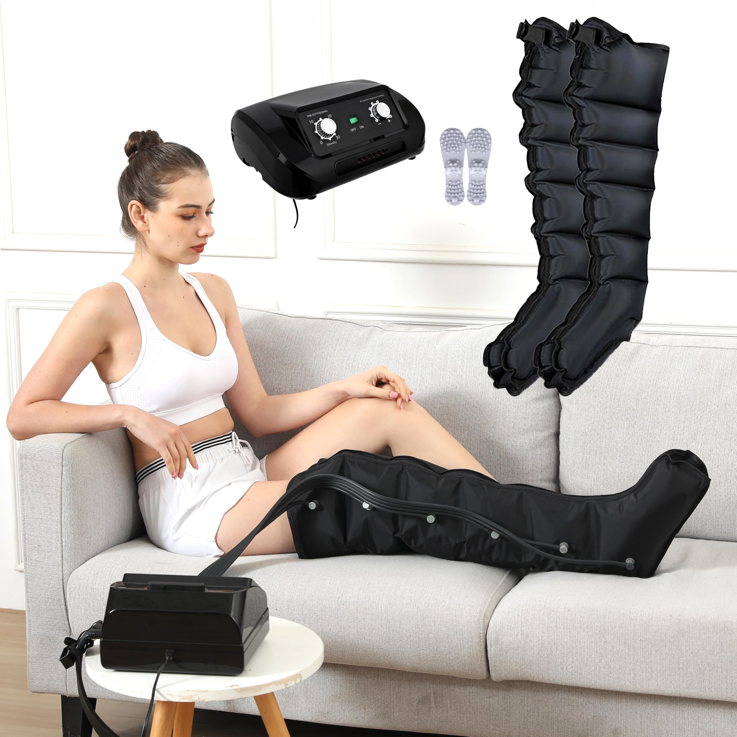 Lojax 2Legs Lymphatic Drainage Massager Legs - 6 Chamber Air Compression Therapy Boots, Pressotherapy Leg, Arm & Waist Massager For Circulation & Pain Relief
