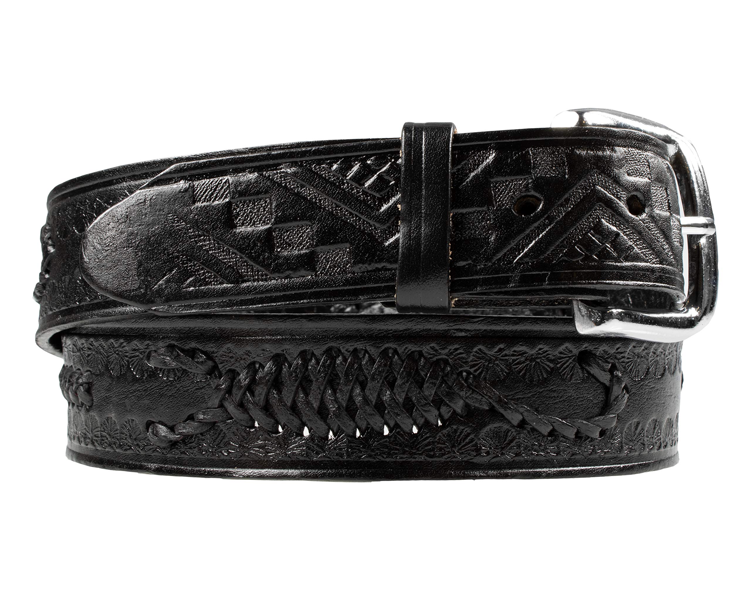 Workmen-V Men's Western Cowboy Belt Woven Scorpion Design Genuine Leather (Black, 42)