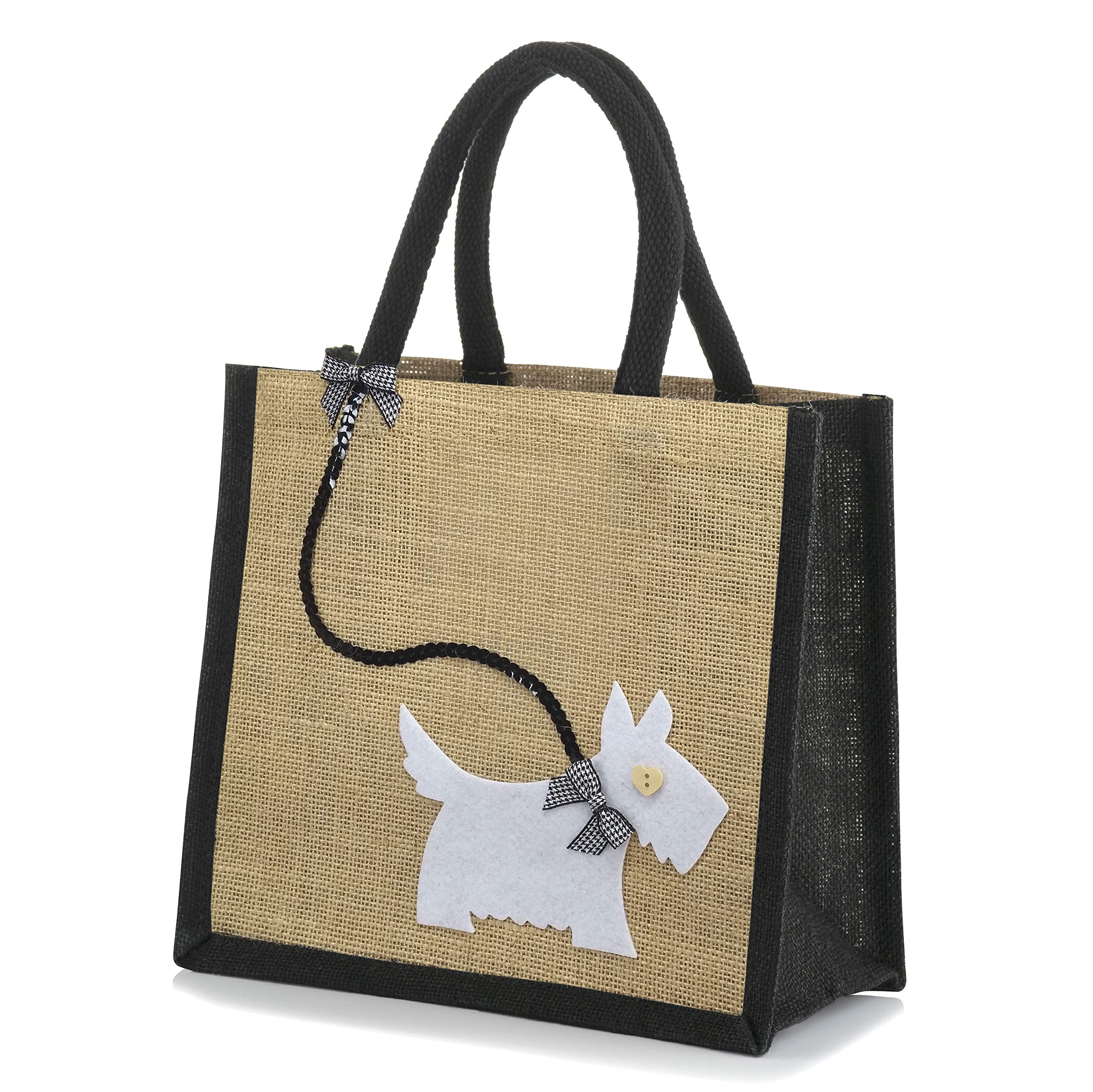 Jute Hessian Lunch Gift Bag - Scottie Dog (White on Black) โ image 1