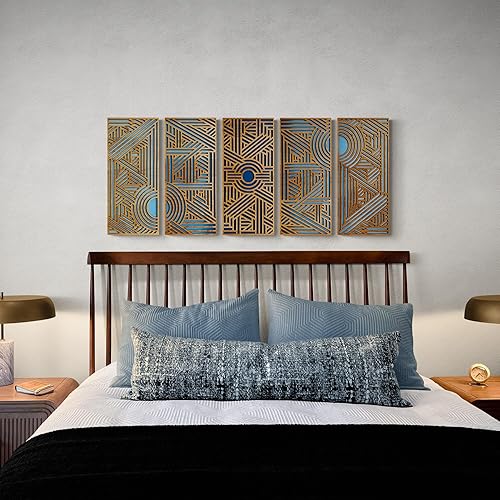 Miniatura 5 de Geometric Wall Art  5 Panel Art Deco Wall Decor  Layered Wood Wall Sculpture
