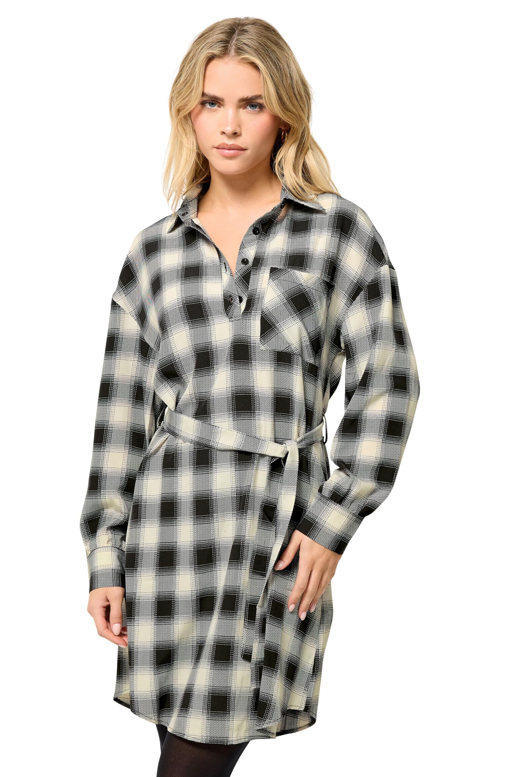 Pixiegirl Women's Black Petite Check Print Shirt Dress In | Size: 12