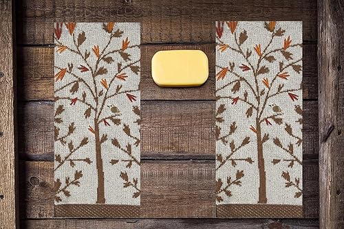 Miniatura 6 de Juego de 2 toallas de mano de baño, color beige, óxido, dorado, marrón árbol y hojas para baño