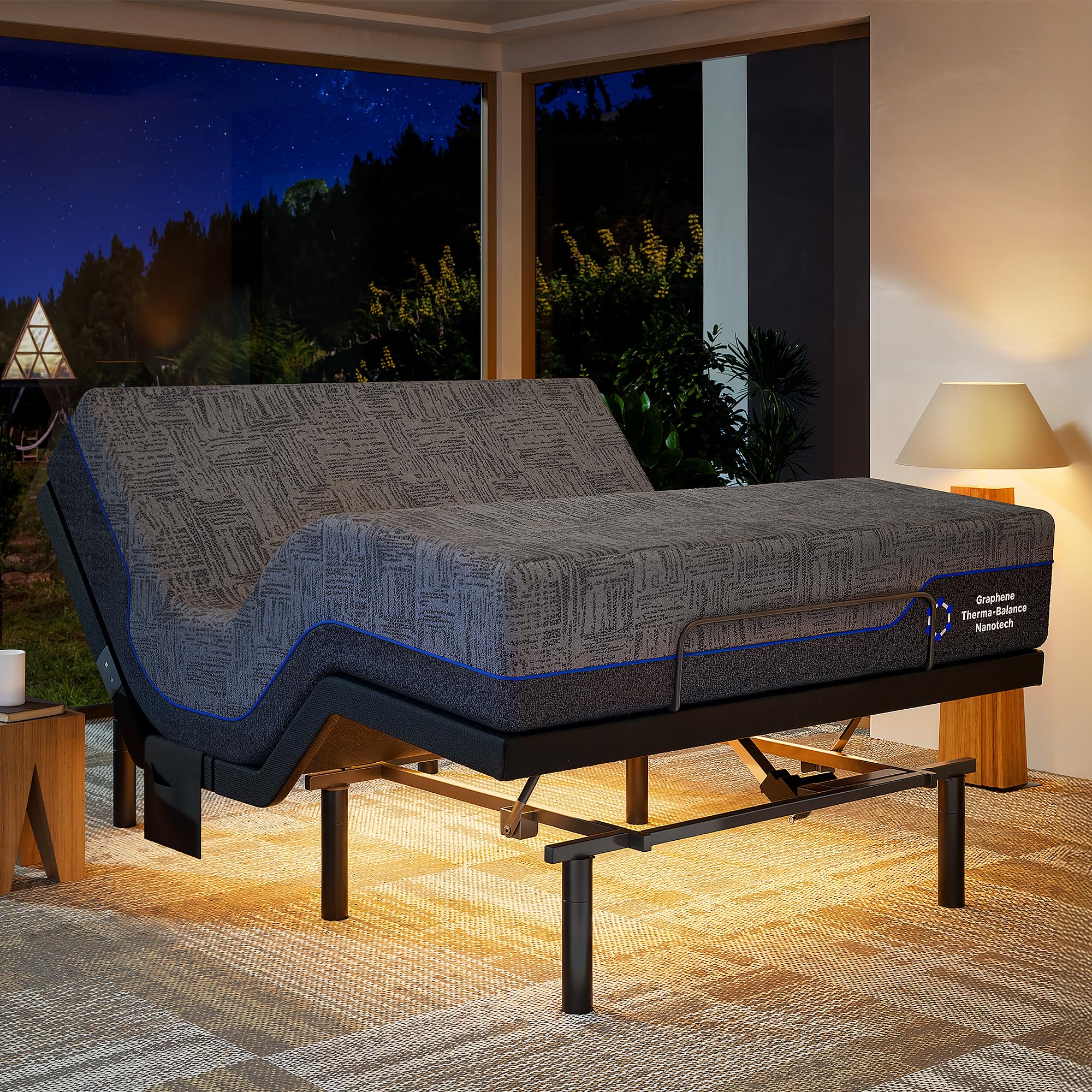 Marsail NS0 Adjustable Base with Mattress Set, Queen Adjustable Bed Frame + 12-inch Cooling Gel Memory Foam Mattress, Dual Motor Bed Frame with Wireless Remote, CertiPUR-US Certified, Grey