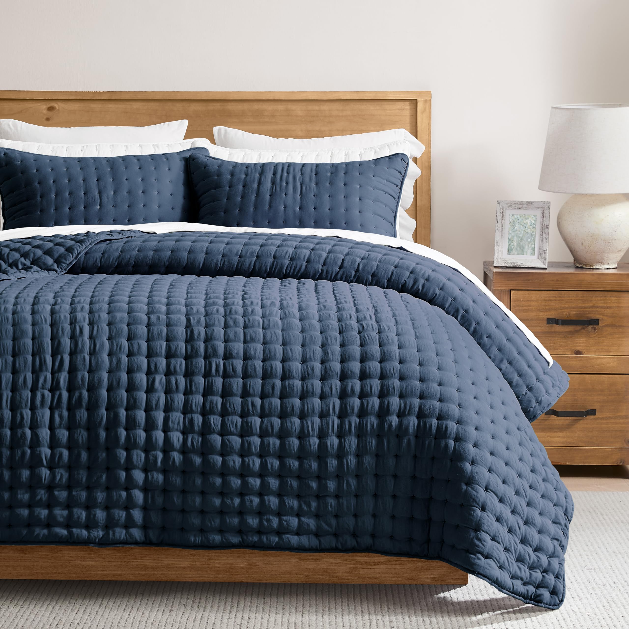 Photo 1 of WDCOZY Navy Blue Twin Size Quilt Bedding Sets with Pillow Sham, Lightweight Soft Bedspread Coverlet, Quilted Blanket Thin Comforter Bed Cover, All Season Summer Spring, 2 Pieces, 68x90 inches