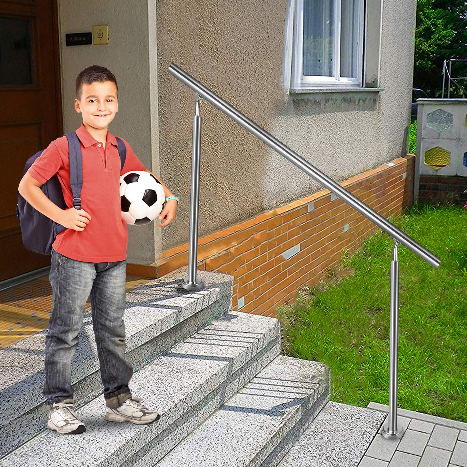 Aufun Edelstahl Handlauf 100cm Treppengeländer Innen und Außen mit 2 Pfosten für Treppen, Brüstung, Balkon (100cm, 0 Querstreben)