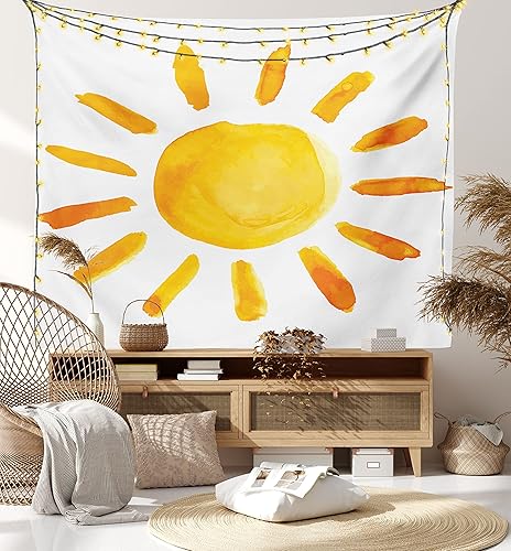 Miniatura 7 de Ambesonne Tapiz grunge, ilustración de sol, pincel de acuarela, estilo de pintura, imagen de sala de juegos, decoración de tela para colgar en la