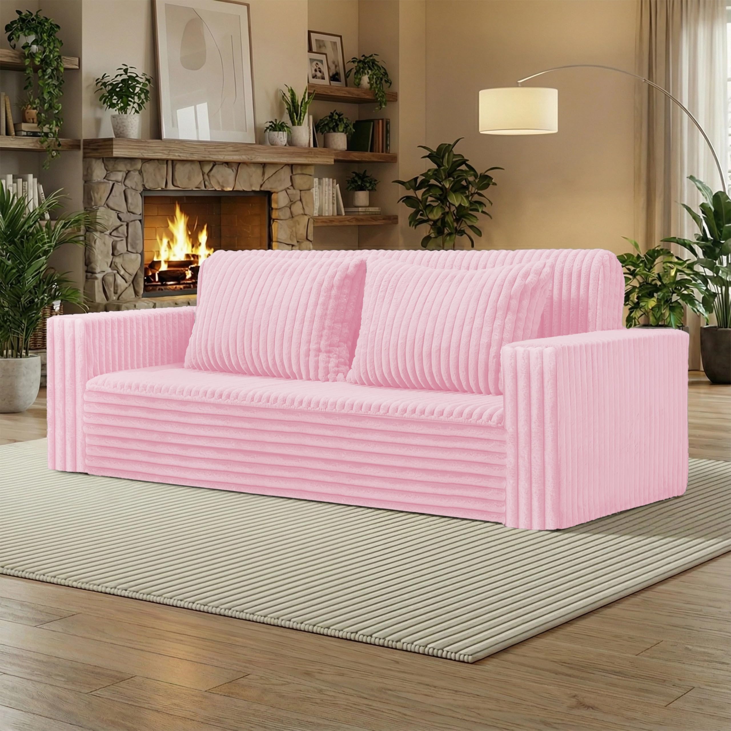 HABUTWAY Folding Sofa Bed, 2 in 1 Convertible Sleeper Chair with 2 Pillows, Portable Fold Out Chair Bed with Armrest, Comfy Floor Couch, Lazy Sofa for Living Room Bedroom Dorm Home Office, Pink