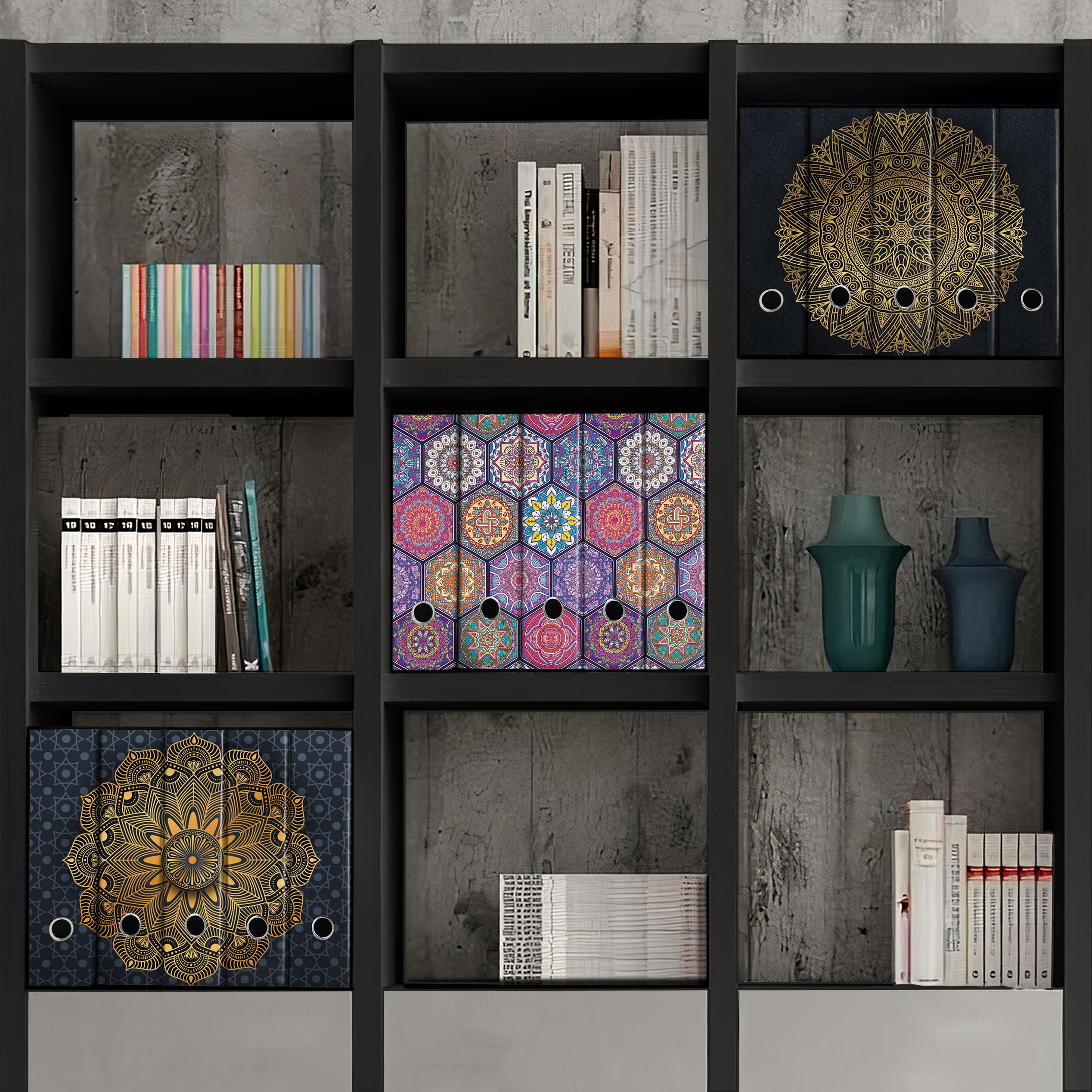 Set da 5 raccoglitori ad anelli MANDALA ORIENTALE - Faldoni SHAREPRINTING (H31 con 4 anelli)