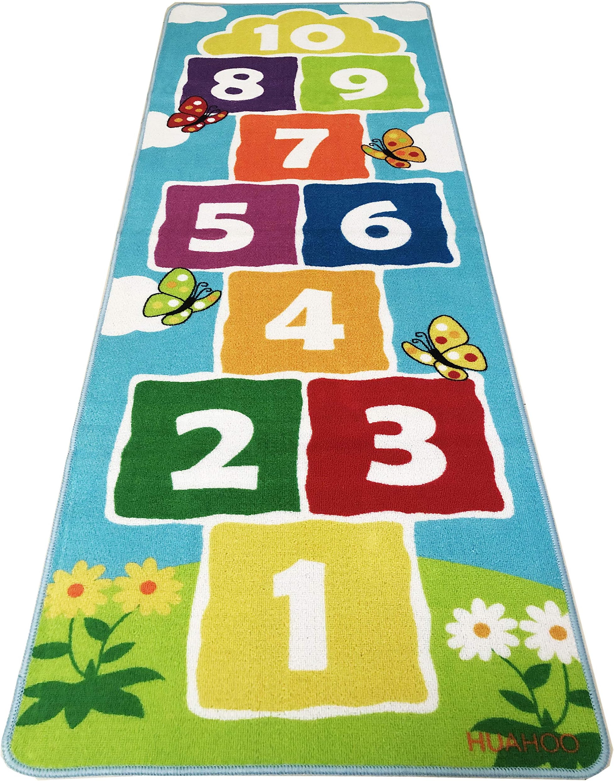 HUAHOO Hopscotch Rug Play Space & Room Decor, Sturdy Woven Floor Rug Children's Classroom Activity Rug (70.8 x 26 inch)