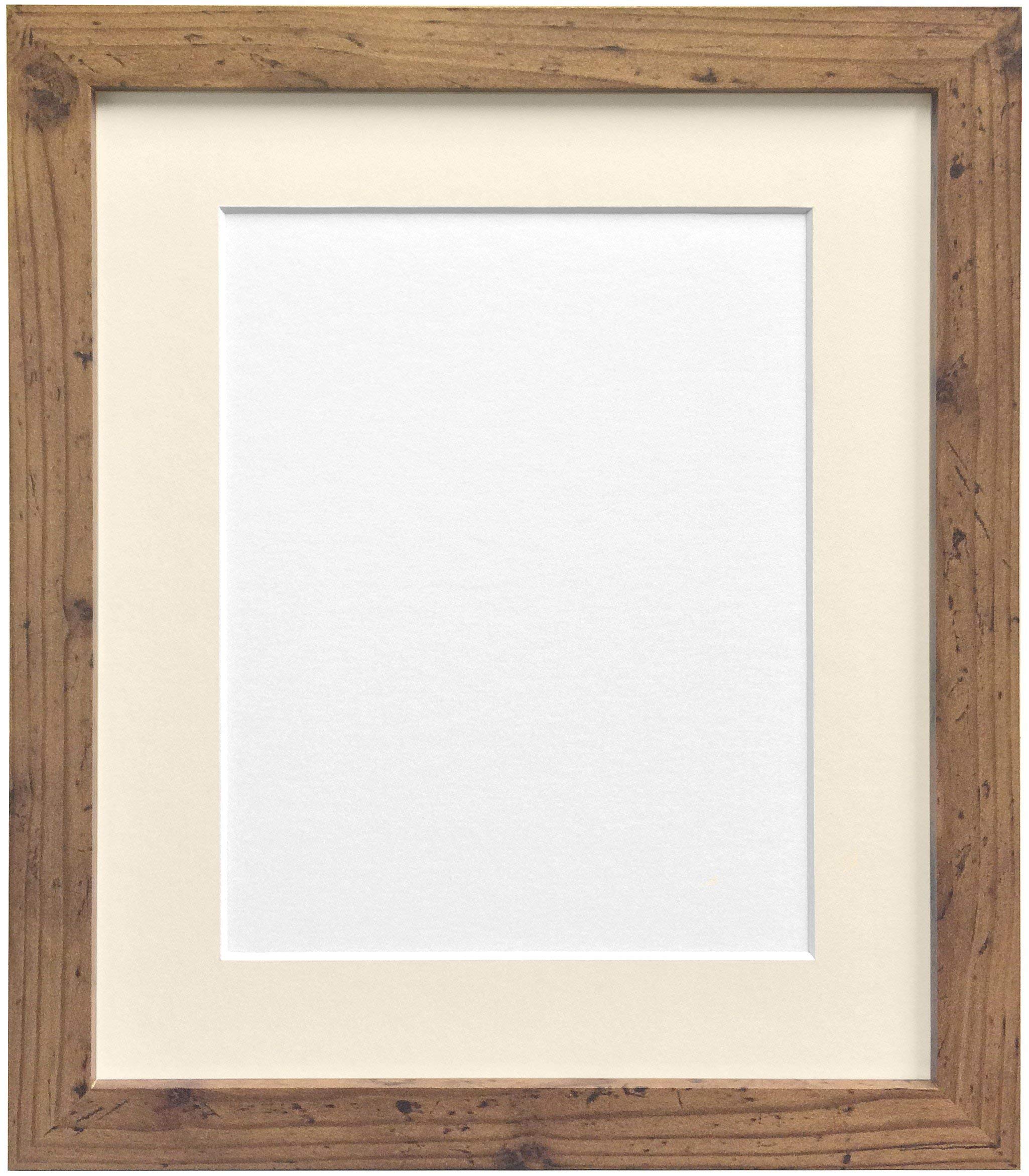 FRAMES BY POST 25mm wide H7 Rustic Oak Picture Photo Frame with Ivory Mount 16"X12" for Pic Size 12"x8"