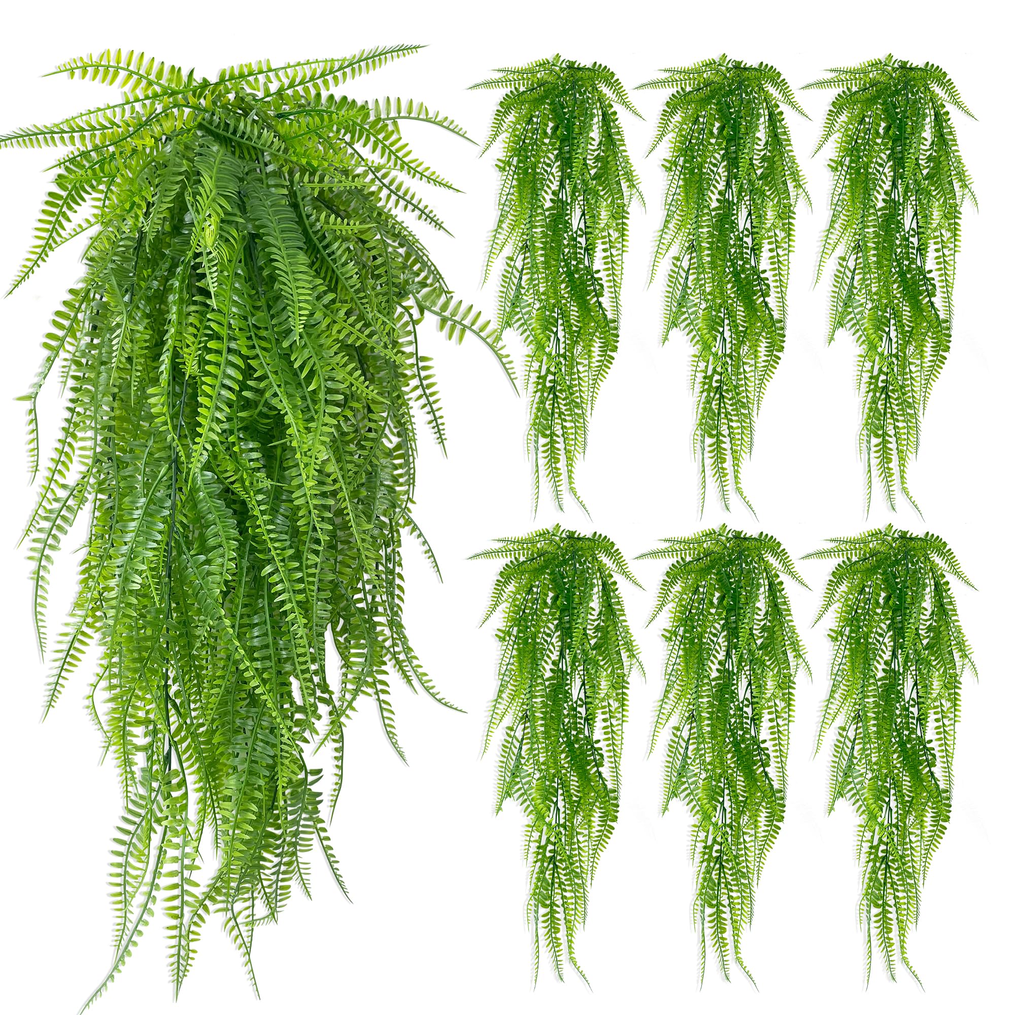 YMIFEEY 6 Stück Kunstpflanze Hängend 80cm Künstliche Hängepflanzen Farn Grüne Blätter Hängepflanze Künstlich Pflanzen Fake Grünpflanze Plastikpflanzen hängend für Drinnen Draußen Deko