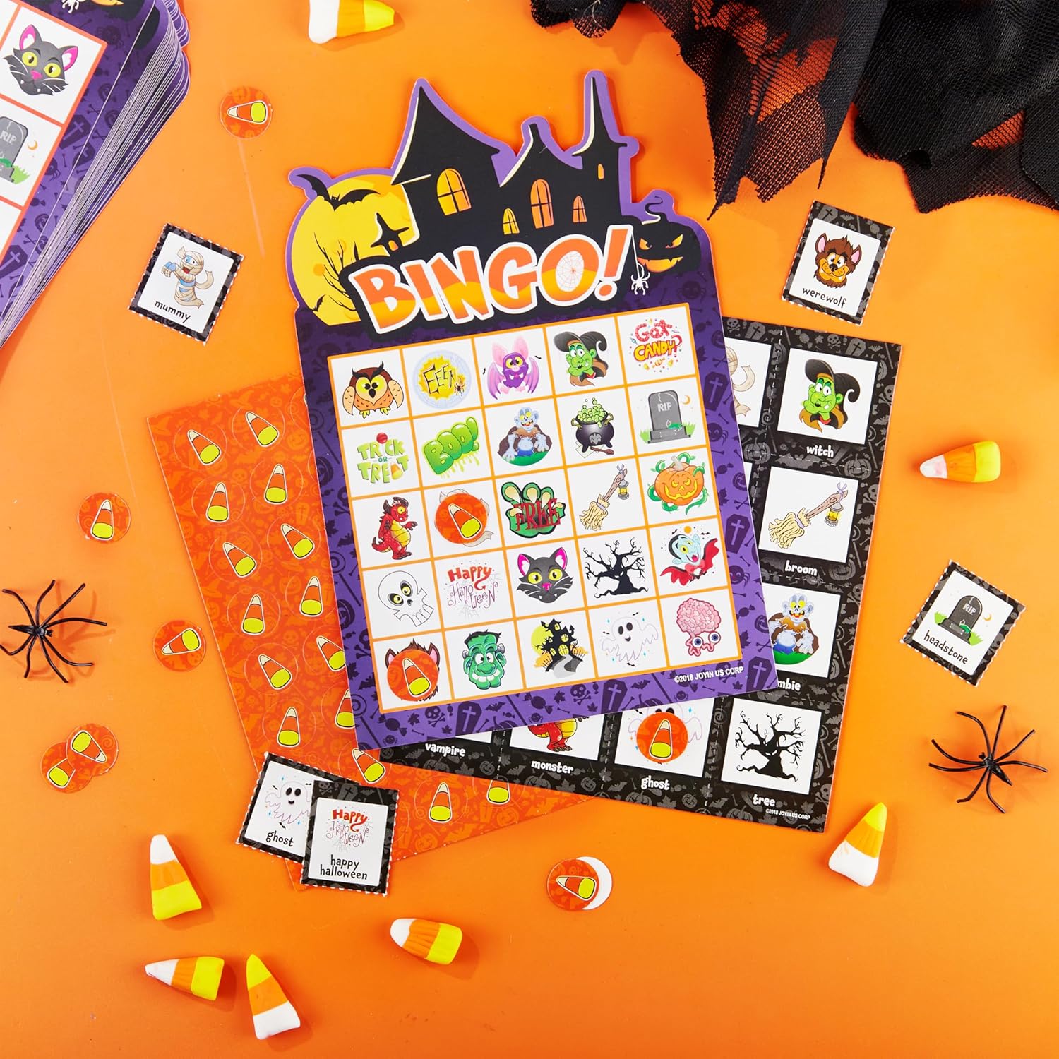 JOYIN 32 Players Halloween Bingo Game, Kids Bingo Cards Set for Large Group School Classroom Family Activities, Halloween Party Games, Halloween Party Supplies Card Game
