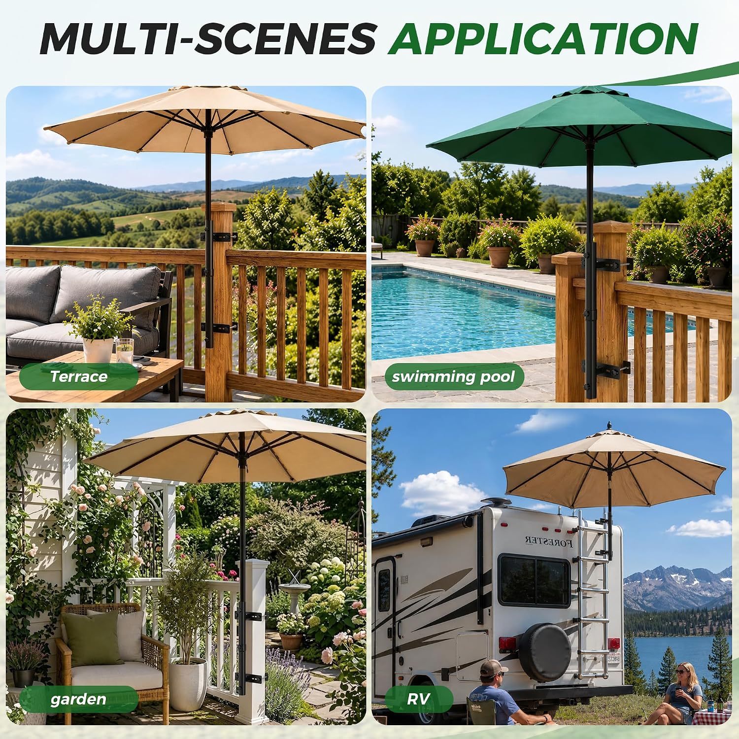 Deck Umbrella Mount,Adjustable Patio Umbrella Holder for Deck Railing | Heavy Duty Space Saver Patio Umbrella Clamp,Deck Umbrella Base and Stand for Outdoor Courtyard, Balcony, Boats