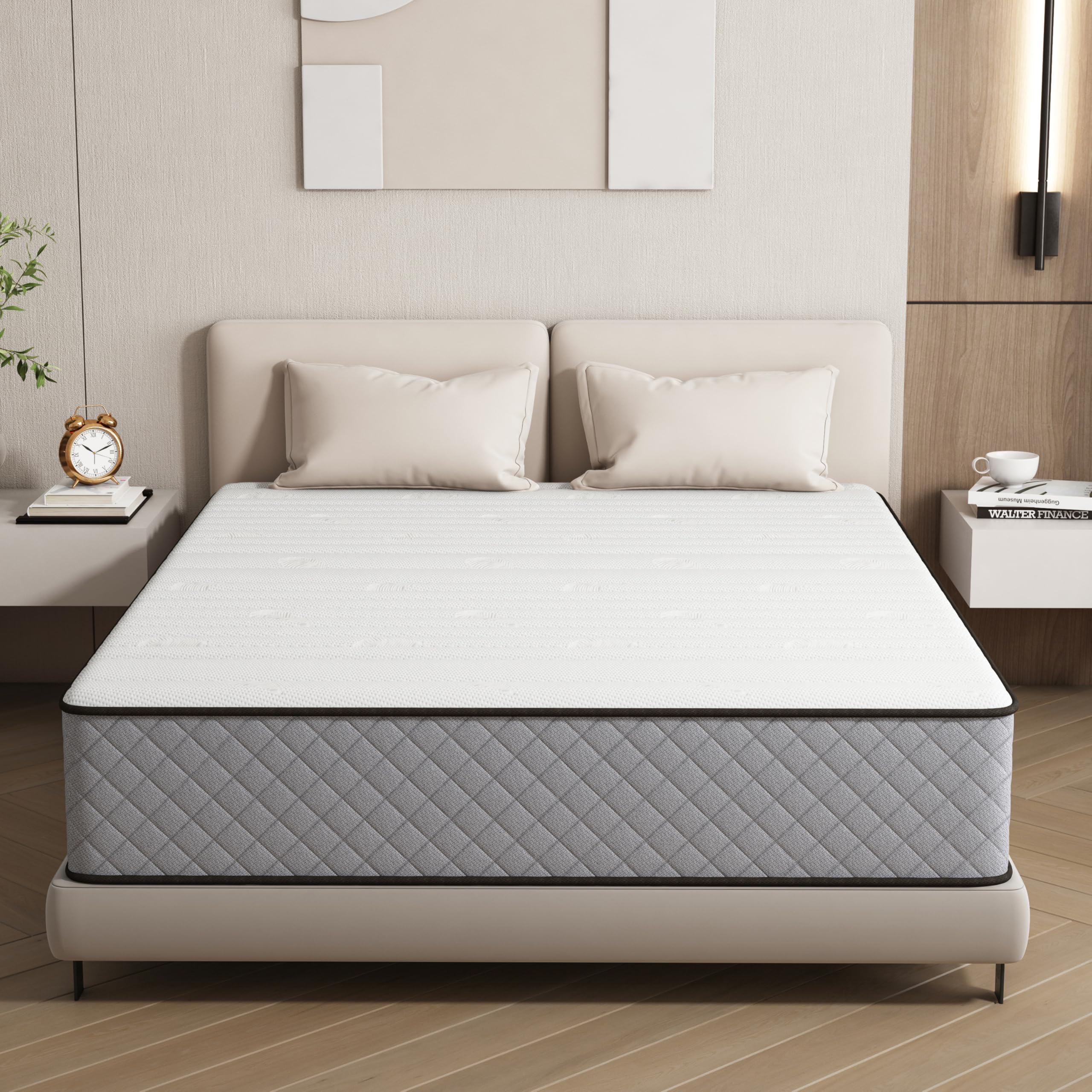 21CM Double Mattresses with Innerspring Hybrid Memory Foam, Double Size Mattress for Ultimate Support & Pressure Relief, Medium Firm Mattress in a Box (135x190x21CM)