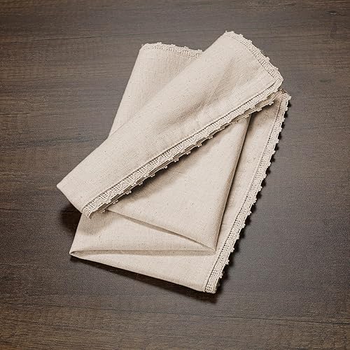 Miniatura 4 de Juego de 12 servilletas de lino con encaje, 18 x 18 pulgadas, servilletas de tela de lino natural, servilletas de tela lavables para cenas, bodas,