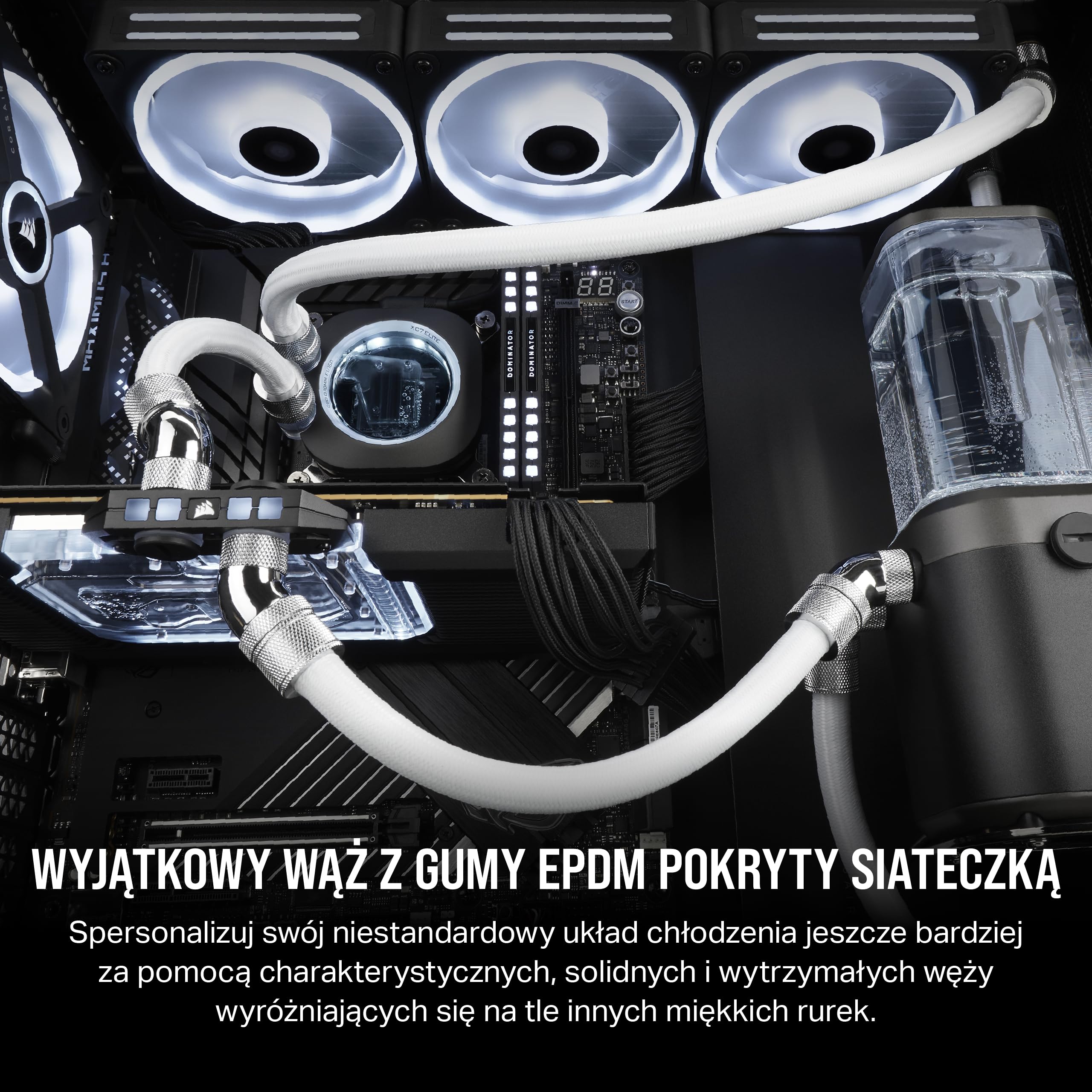CORSAIR Hydro X Series XT Softline Wąż pokryty siatką - Łatwe przycinanie - Trwała guma EPDM - Biały