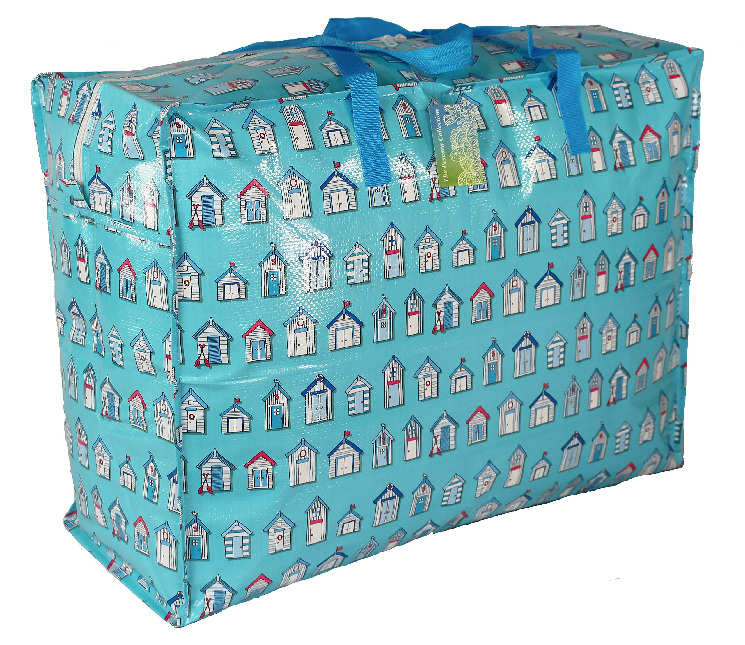 Extra Large Storage Bags laundry Blue Beach huts (65 ltr)