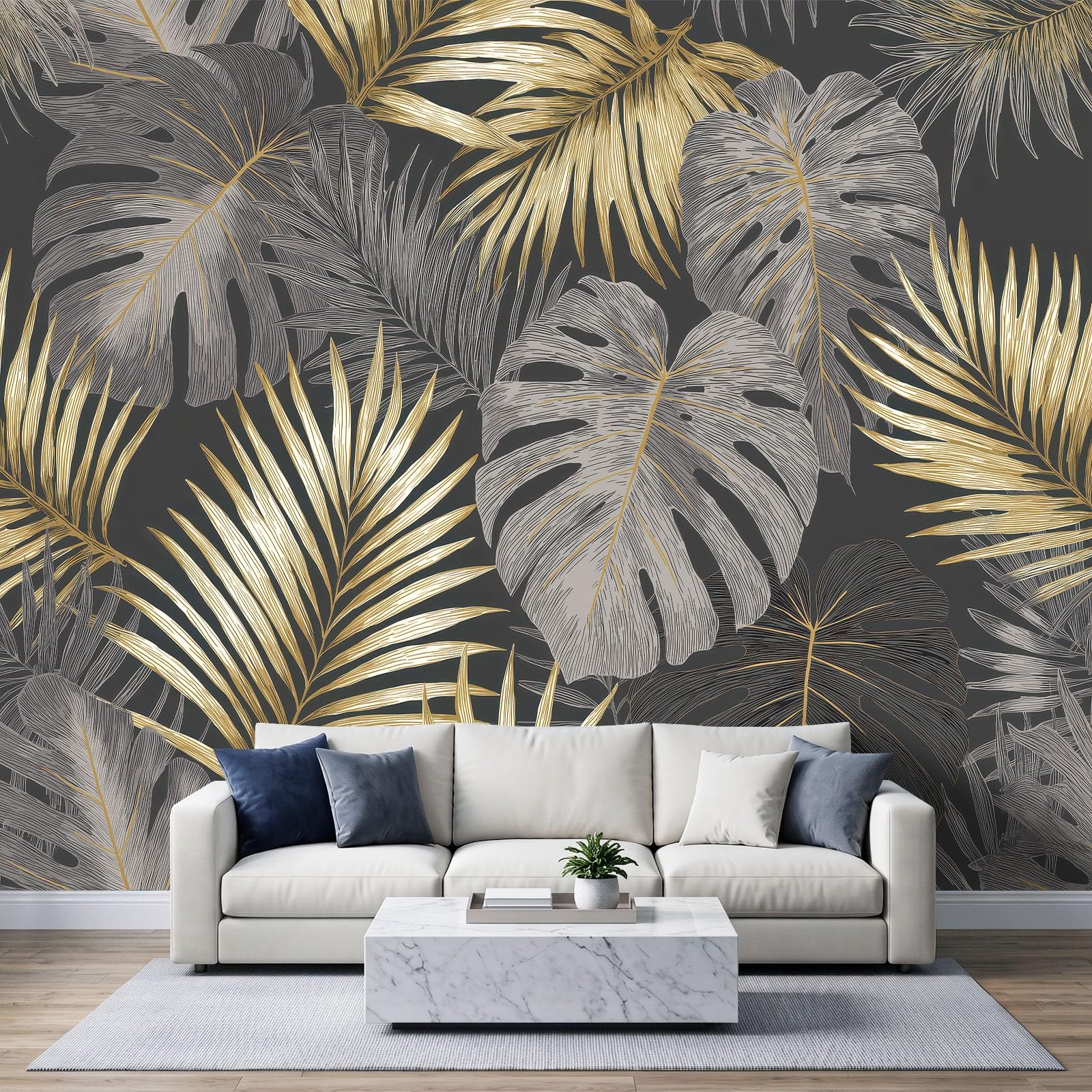 Fototapete Schlafzimmer Wohnzimmer 300x210 cm Tropisch Luxus Pflanze Palmblatt, Wandtapete Vlies Tapete UV-Beständig Geruchsfrei Vliestapete Panorama Wandbild Wandposter