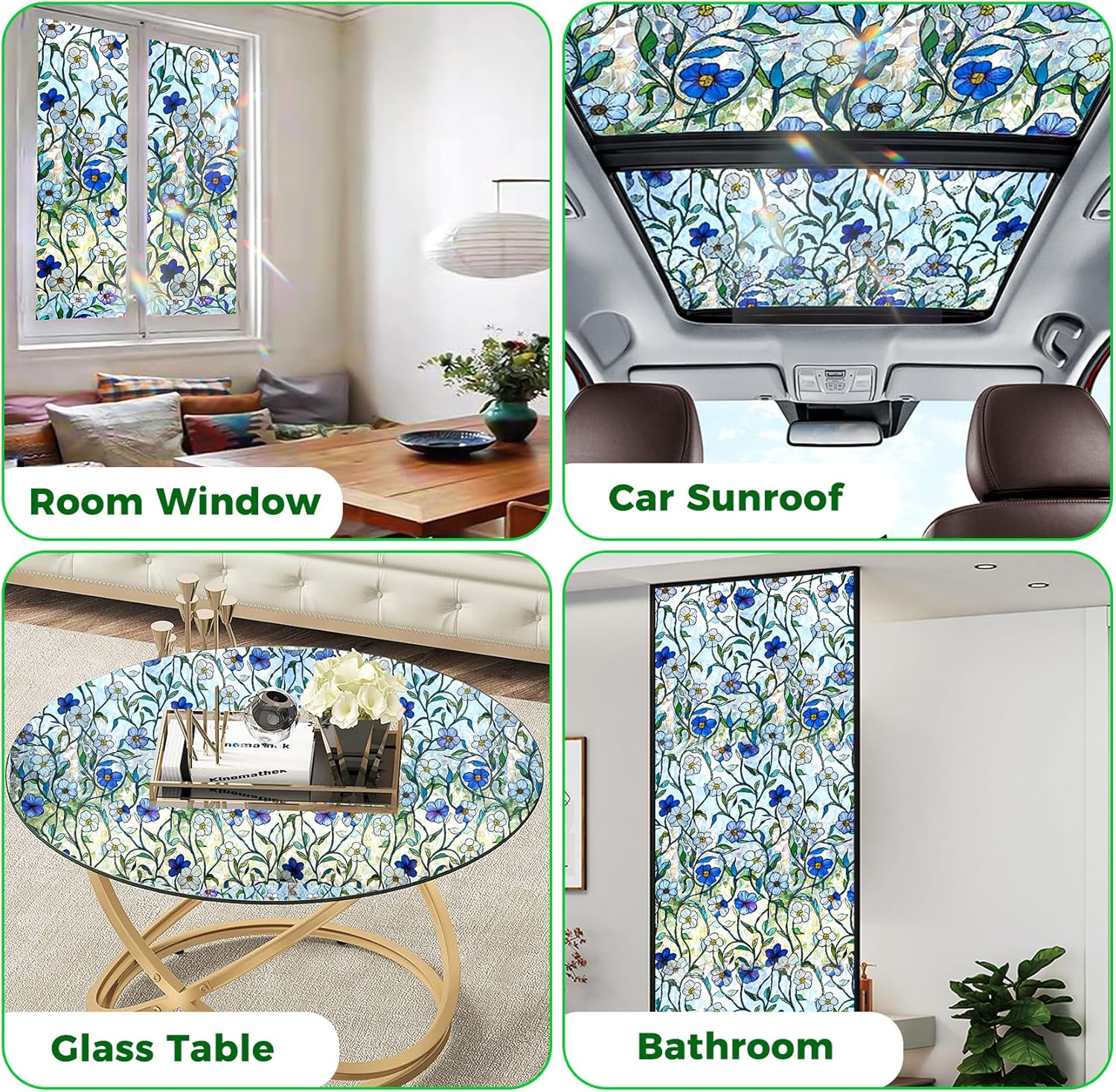 Window Privacy Film Stained Glass Static Cling - Removable Decorative Rainbow Window Tint with Iridescent Effect for Heat Blocking & Anti UV | for Home & Car Stickers