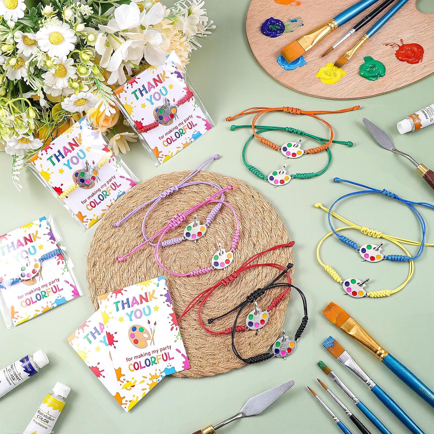 48 Pcs Art Paint Bracelets Party Favors with Paint Palette Card