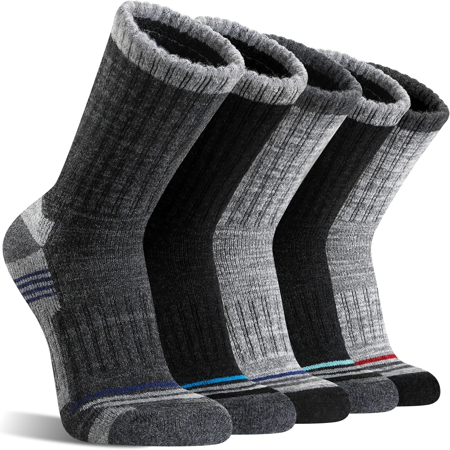 5 Pairs Merino Wool Hiking Socks Thermal Warm Winter Cozy Moisture Wicking Cushioned Socks for Men