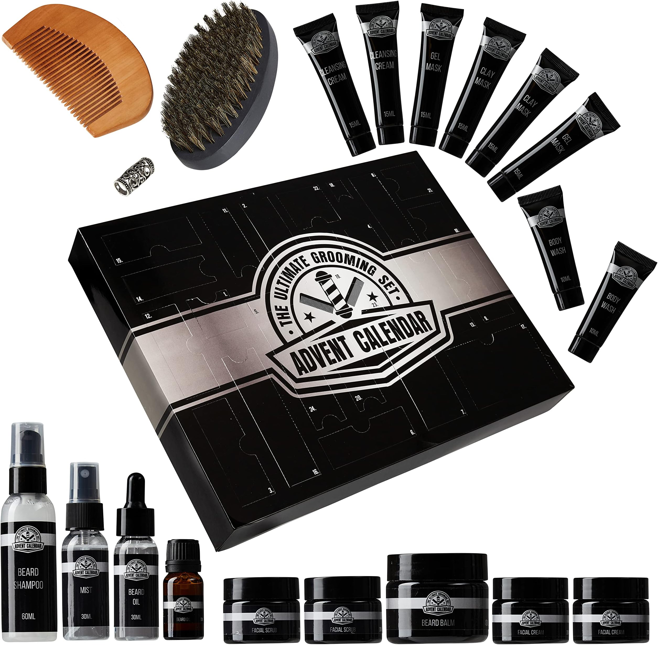KreativeKraft Beard Grooming Kit Mens Teenage Boys Toiletries with Travel Pouch 24 Surprises Body and Face, Set for Men and Boys