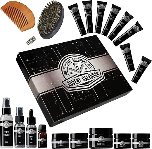 KreativeKraft Advent Calendar 2025 Men's Kit Beard Countdown Christmas Advent Calendars 24 Surprises Balm Oil Brush Beard Care