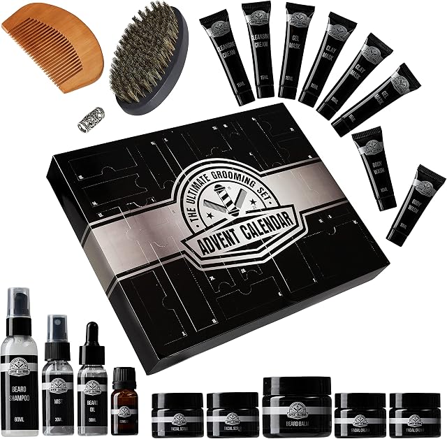 KreativeKraft Beard Grooming Kit Mens Teenage Boys Toiletries with Travel Pouch 24 Surprises Body and Face, Set for Men and Boys