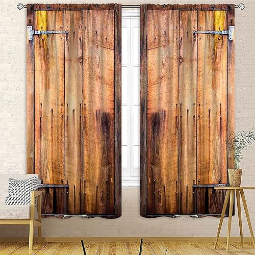 Cortina opaca de madera para puerta de granero para dormitorio de niños, con bolsillo para barra, cortina opaca moderna para puerta de granero