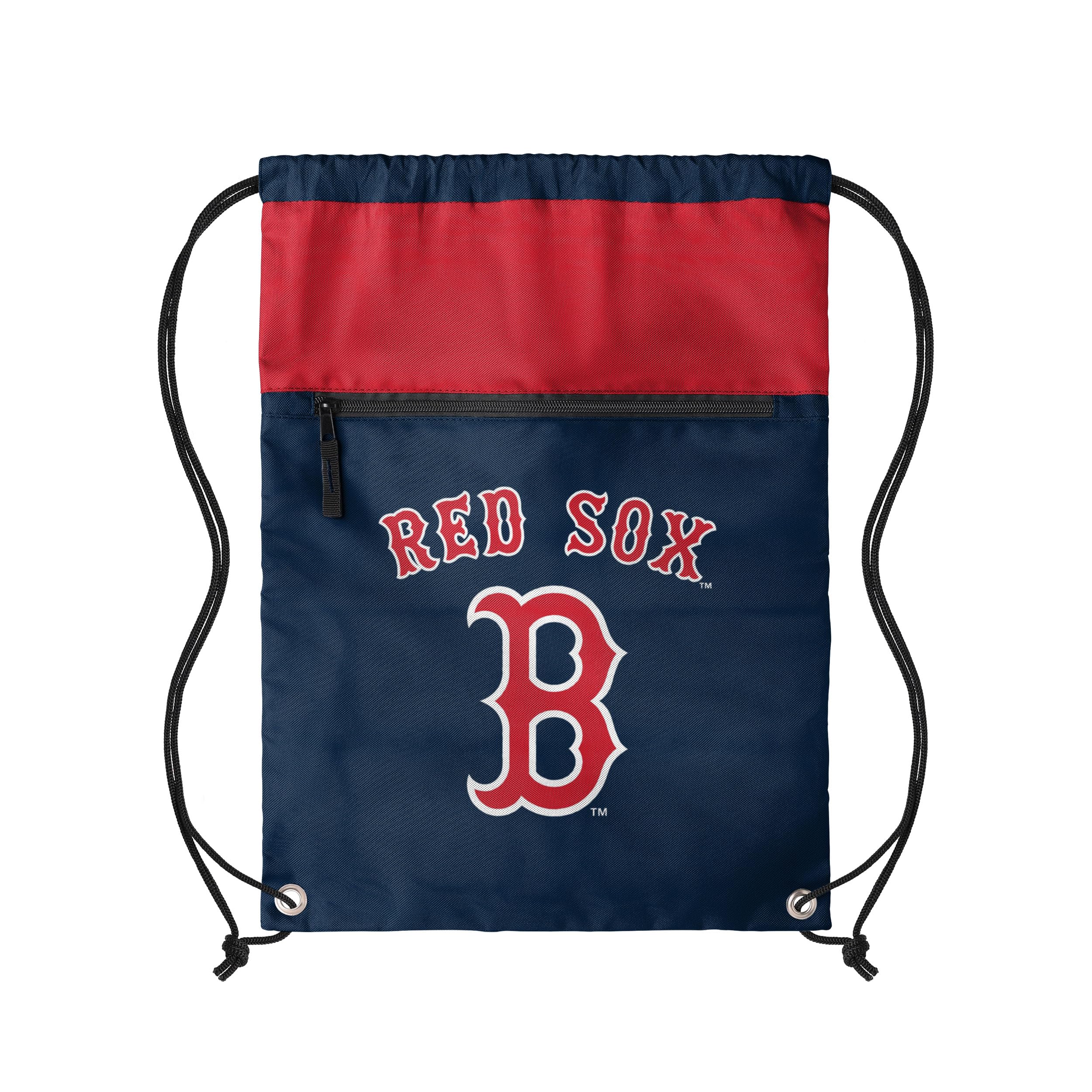 FOCO MLB Officially Licensed Unisex Team Color Baseball Primary Logo Wordmark Drawstring Backpack With Zippered Pocket, Boston Red Sox, One Size, Daypack Backpacks
