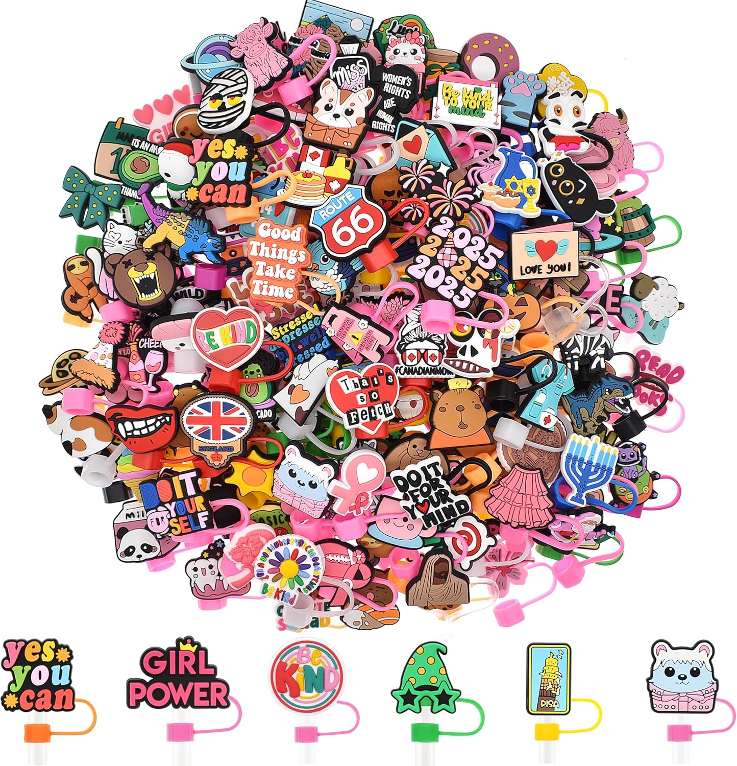 200 PCS Random Different Straw Cover Cap for Stanley Cup,Straw Topper Compatible for 30 and 40 Oz Tumbler with Handle,10 mm 0.4 in Reusable Straw Tips Lids,Straw Tip Covers for Party Decor