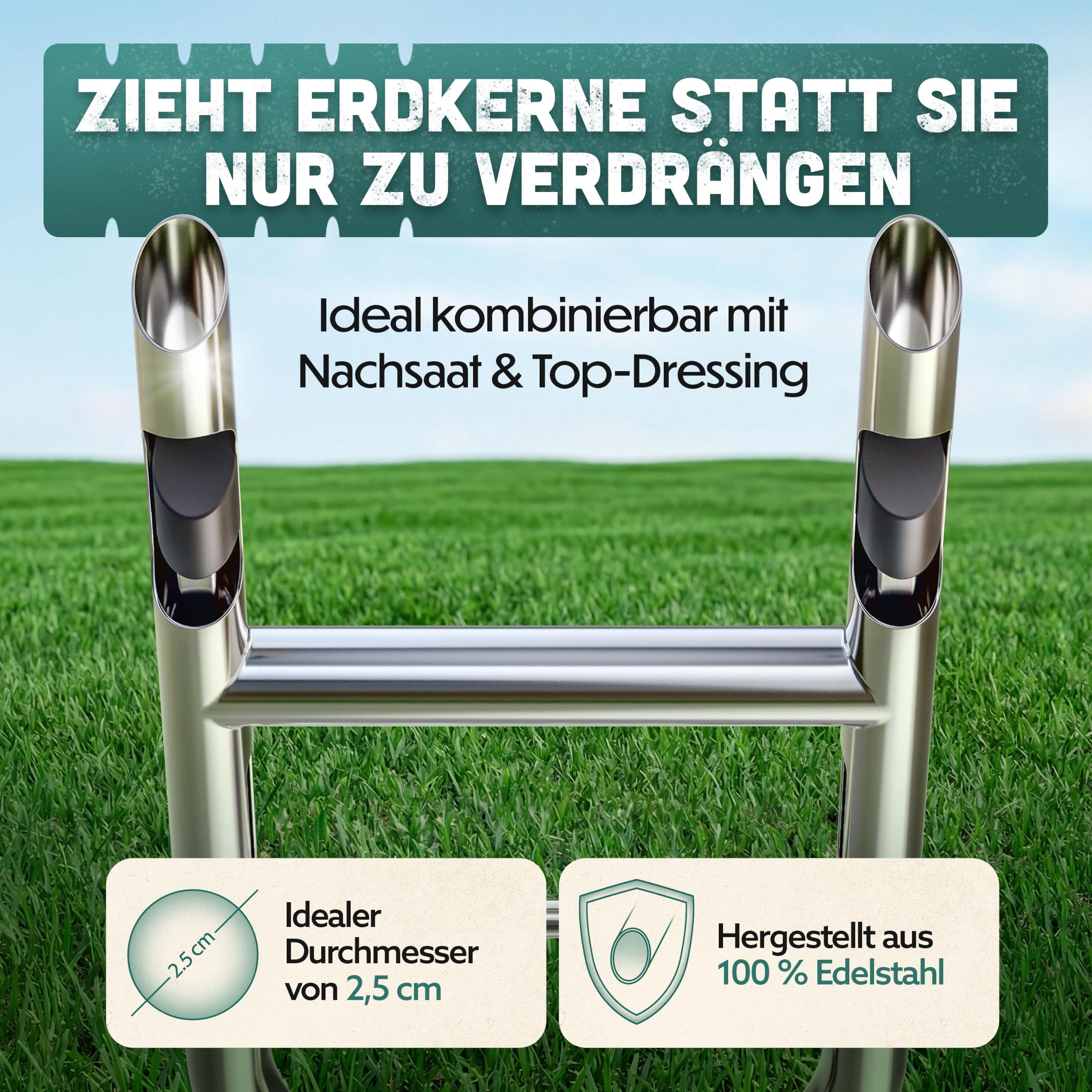 Aeratore per prato Pro | Innovativo aeratore per prato | Aeratore per prato con holespoon | Forchetta di aerazione manuale | Utensile da giardino premium per arieggiare e ammorbidire il