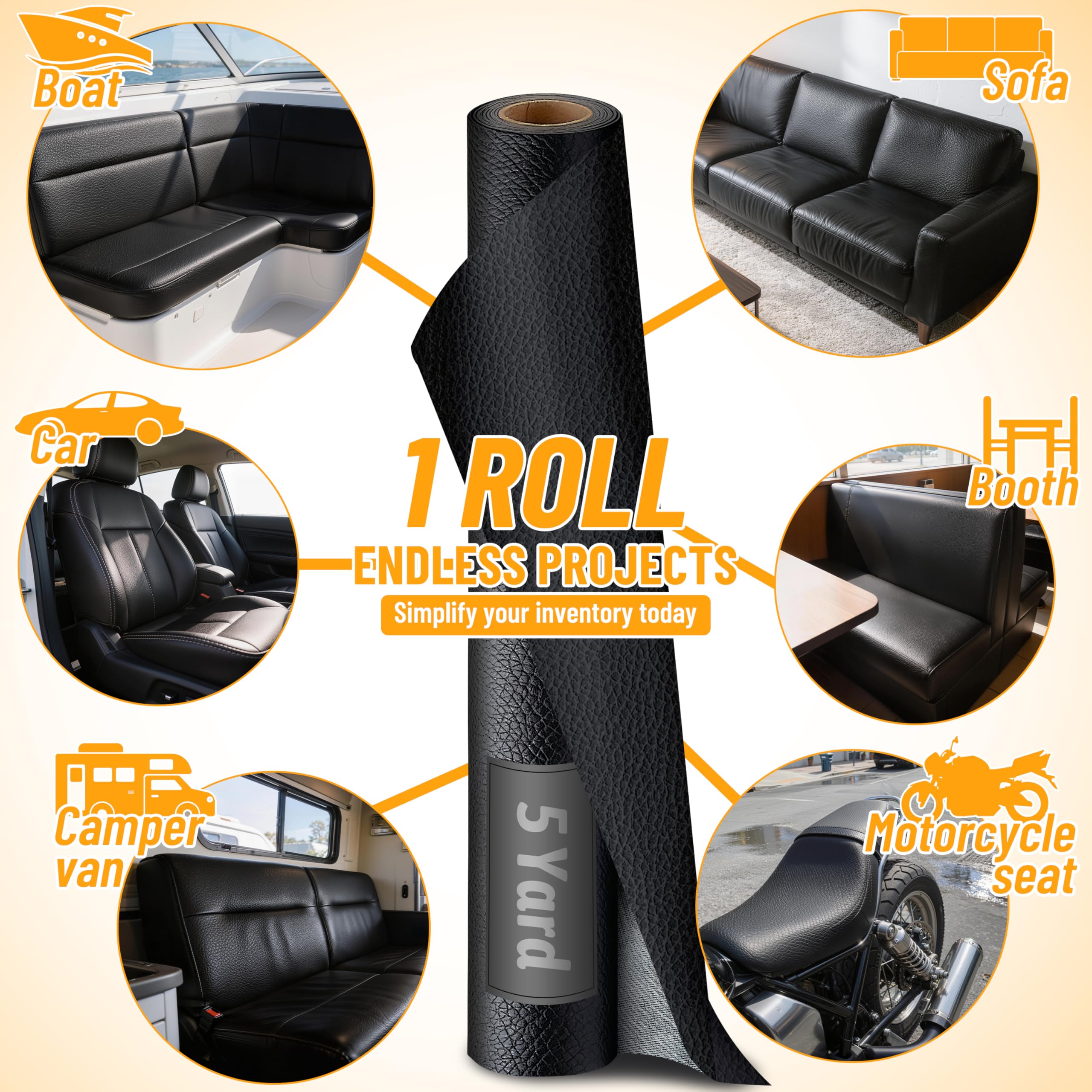 Meneng Tela de cuero de vinilo marino: rollo de 5 yardas de vinilo resistente para asiento de barco, impermeable y resistente a los arañazos, para tapicería marina, cojín y silla para exteriores