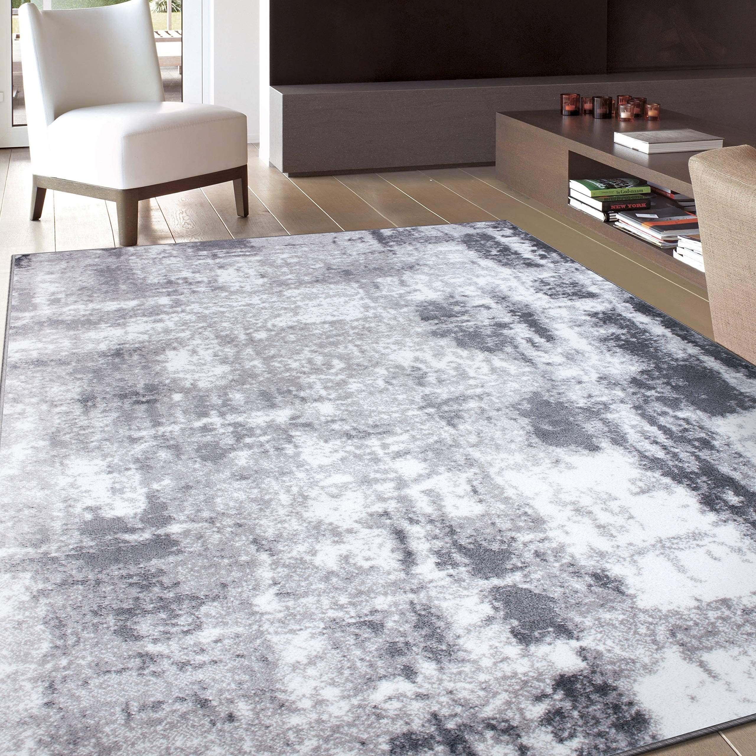 Rugshop Contemporary Abstract Distressed Area Rug 5' x 7' Gray