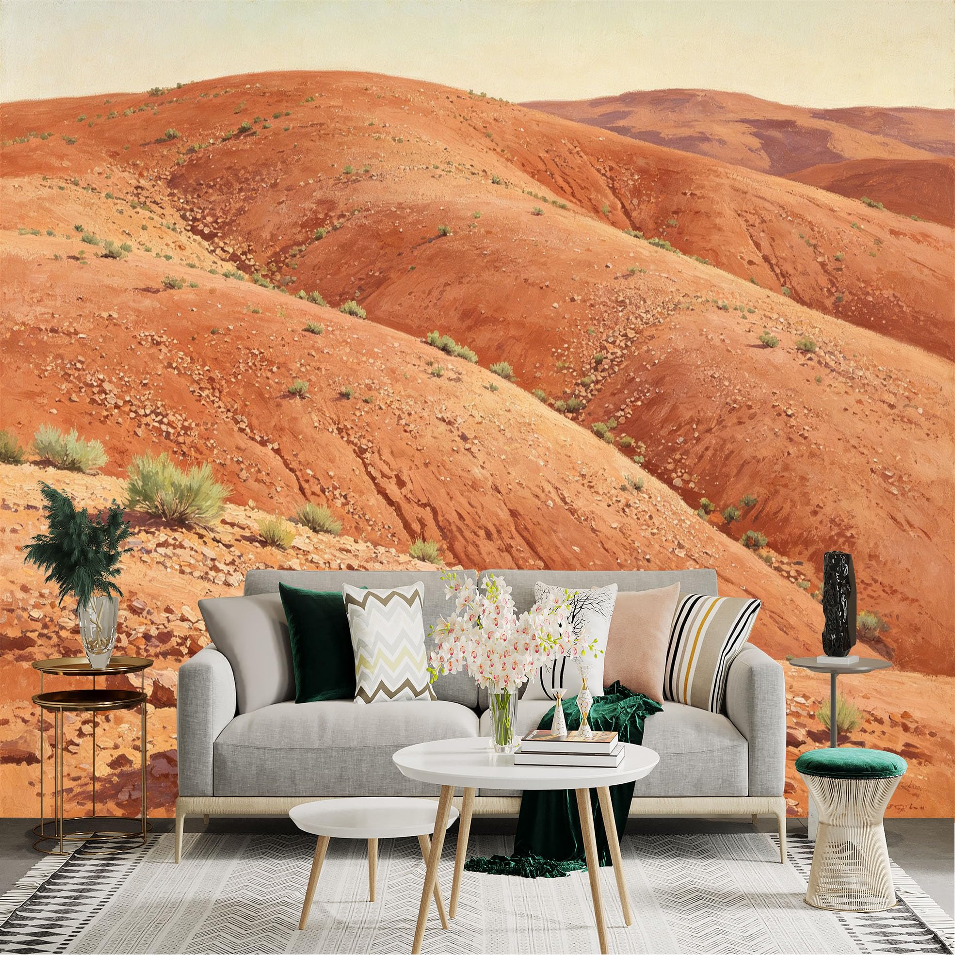Lnzczhyre Dbh260521760 Custom Size Wall Sticker Mural， Red Desert Landscape， Arid Terrain With Shrubs， Southwestern Aesthetic， Natural Canyon View， For Wall Decoration， Peelandstick Wall Decals.