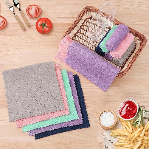 Miniatura 6 de Homaxy Paquete de 12 paños de cocina (10 x 10 pulgadas, rosa), paños de cocina de terciopelo coral súper suaves y absorbentes, paños de limpieza de