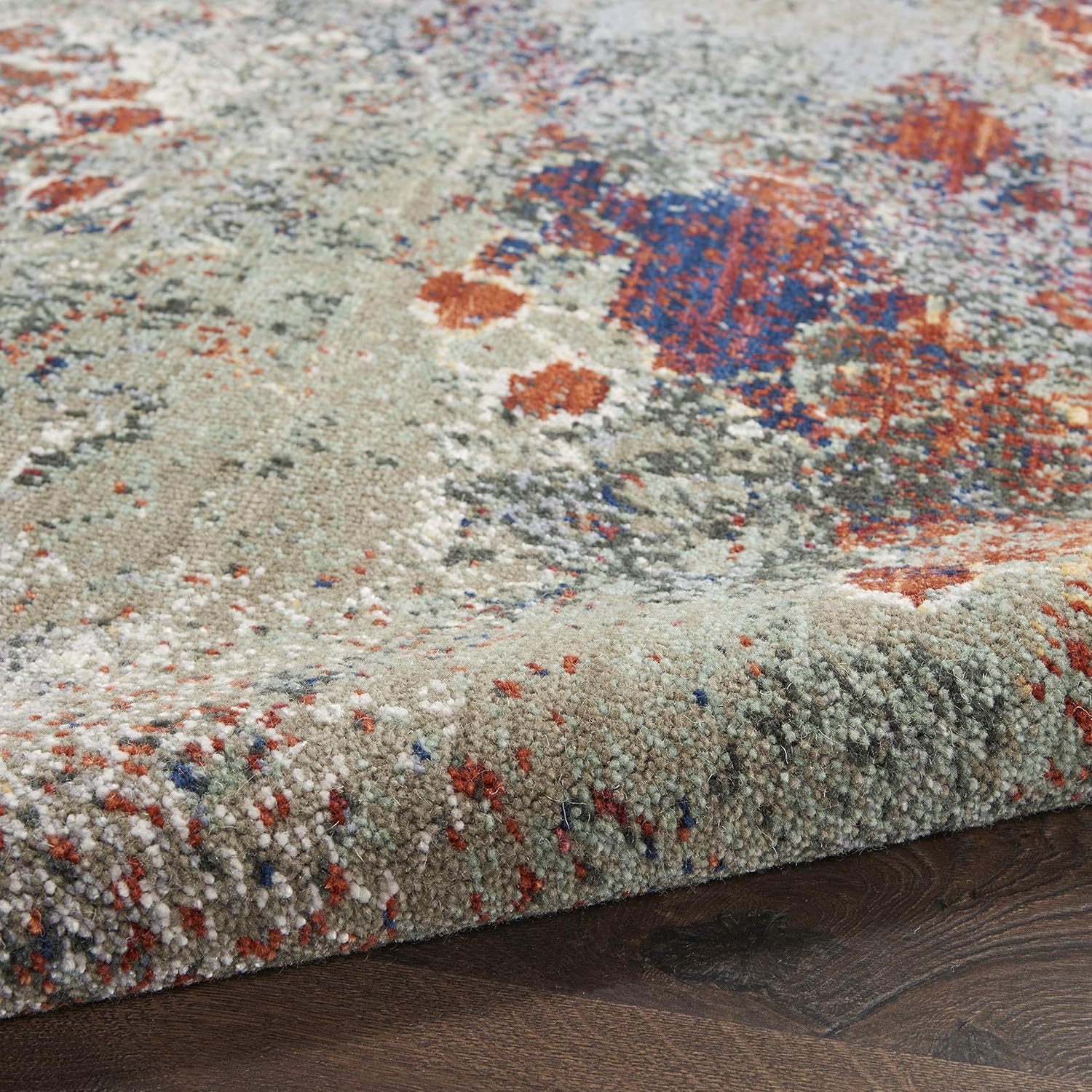 Seafoam and Brick Abstract Wool Blend Area Rug, 9' x 12'