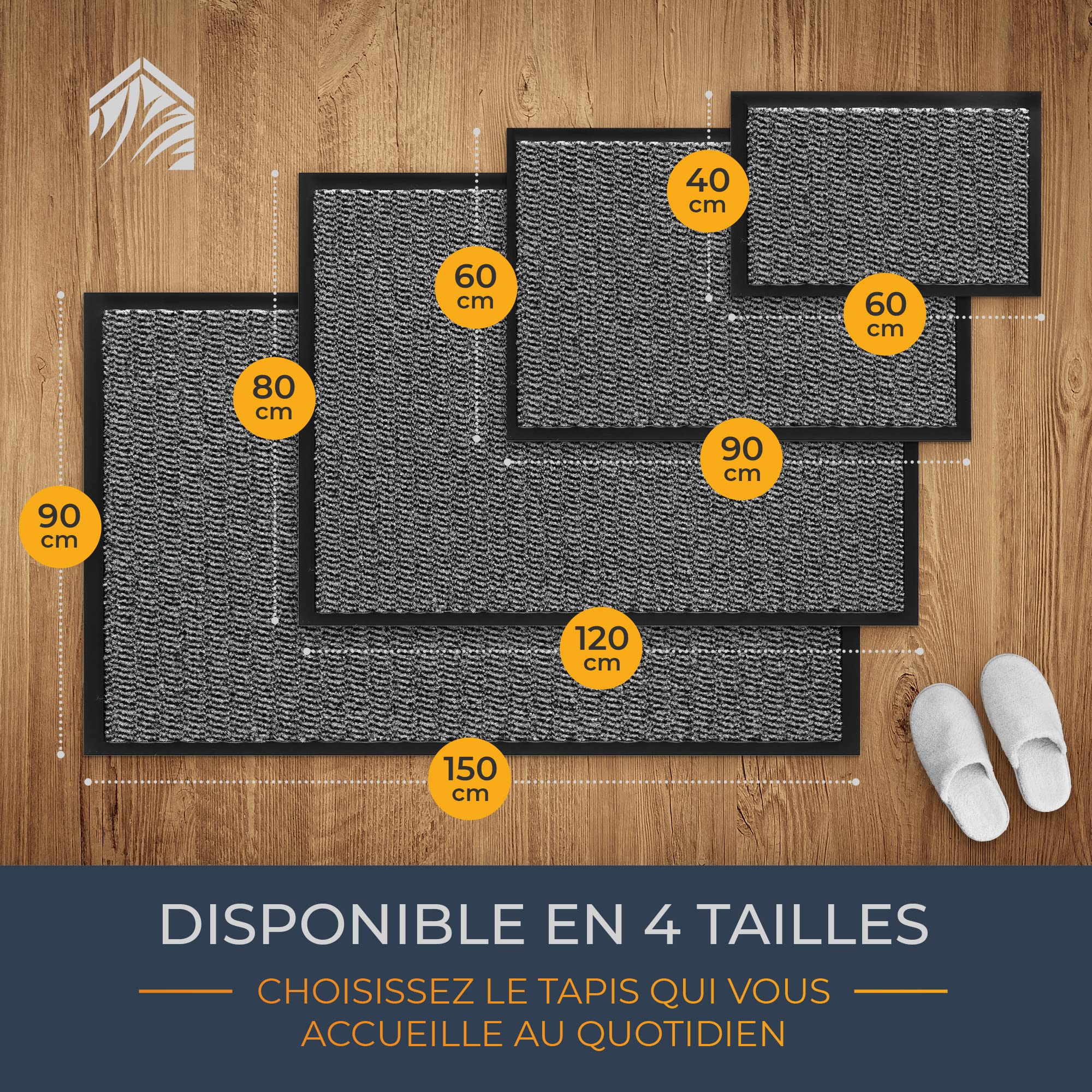 Meisterei - Zerbino in Grafite, Impermeabile, Lavabile, Resistente allo Sporco, Antiscivolo, per Porta di casa, corridoio, Ingresso, Cucina, Camera da Letto, 60 x 90 cm