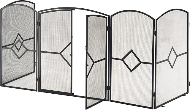 Crannog Extra Large Heavy Duty Fire Guard Screen With Front Door, Surrounds Hearth, Back Safety Latch For Child & Baby. For Fireplace, Open Fire, Log Burner