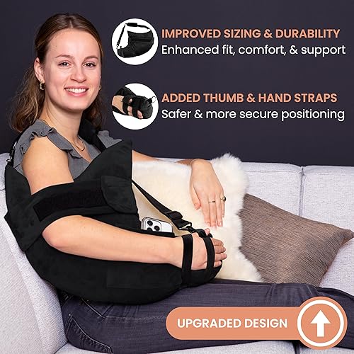 Vista 2 de MOYOAMA Almohada para después de cirugía de hombro con correas y bolsillo, almohadas de manguito rotador para dormir, elementos esenciales después