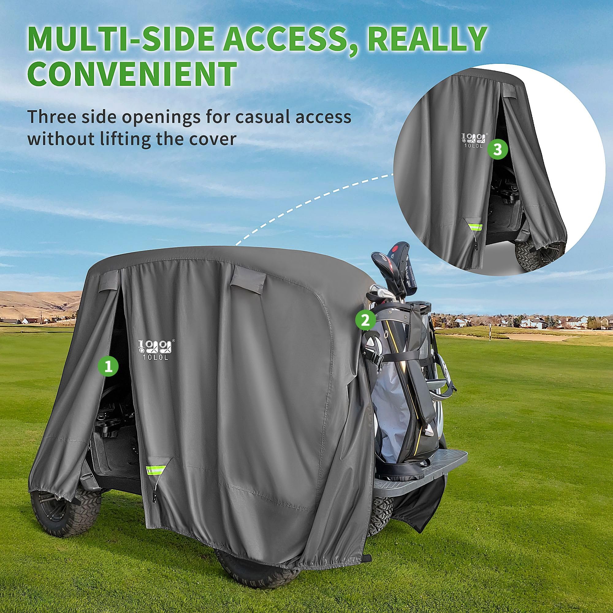 10L0L Upgrade 4 Passeggeri Golf Cart Cover Adatto per EZGO, Club Car, Yamaha, Protezione per tutte le intemperie con impermeabile antivento 80 "Durevole