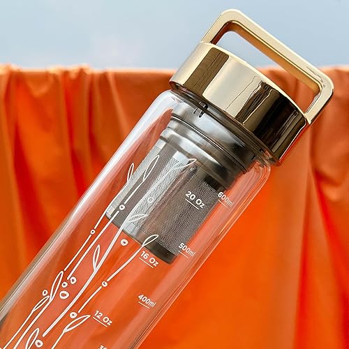 Miniatura 2 de Botella de agua de vidrio de borosilicato de 23 onzas con tapa de asa, botella deportiva motivacional con funda de neopreno (dorado)